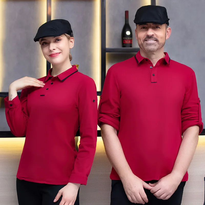 Uniforme de garçom de restaurante ocidental de hotel, manga longa, unissex, comida rápida, restaurante, pote quente, loja, leite, chá, bolo, uniforme de funcionário