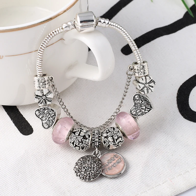 Silver Plated Charm Bracelet with Key Lock Pendant, Wedding Gift