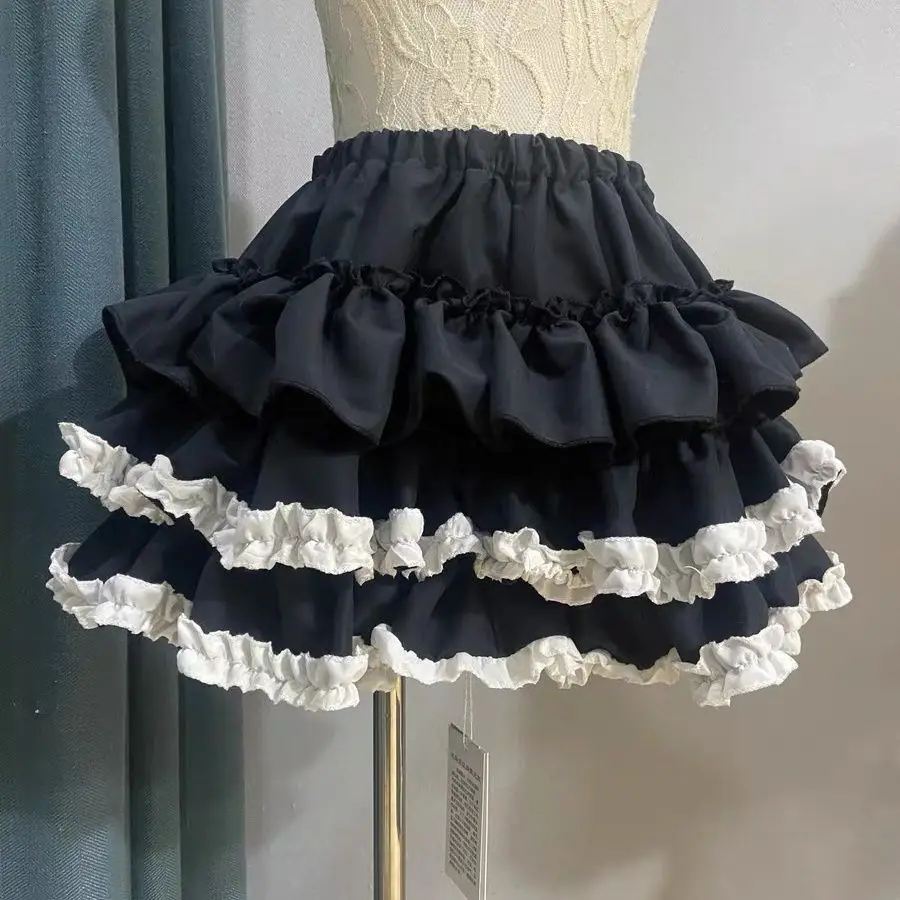 

Ballet style cake skirt female 2024 early autumn new punk fashion high waist design Lace A double fluffy fairy skirt