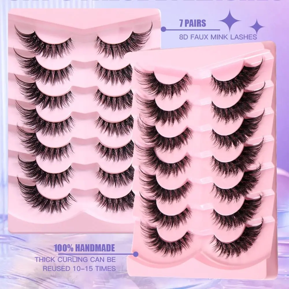 7 pairs/box Mink-like Hair Simulation Cat Eye Eyelashes Eye Elongated Wispy Faux Faux Mink Eyelashes Mink Strip Lashes Curling