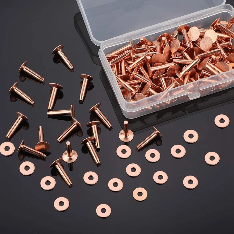 100 Sets Copper Rivets And Burrs Washers Leather Copper Rivet Fastener For Collars Leather DIY Craft Supplies
