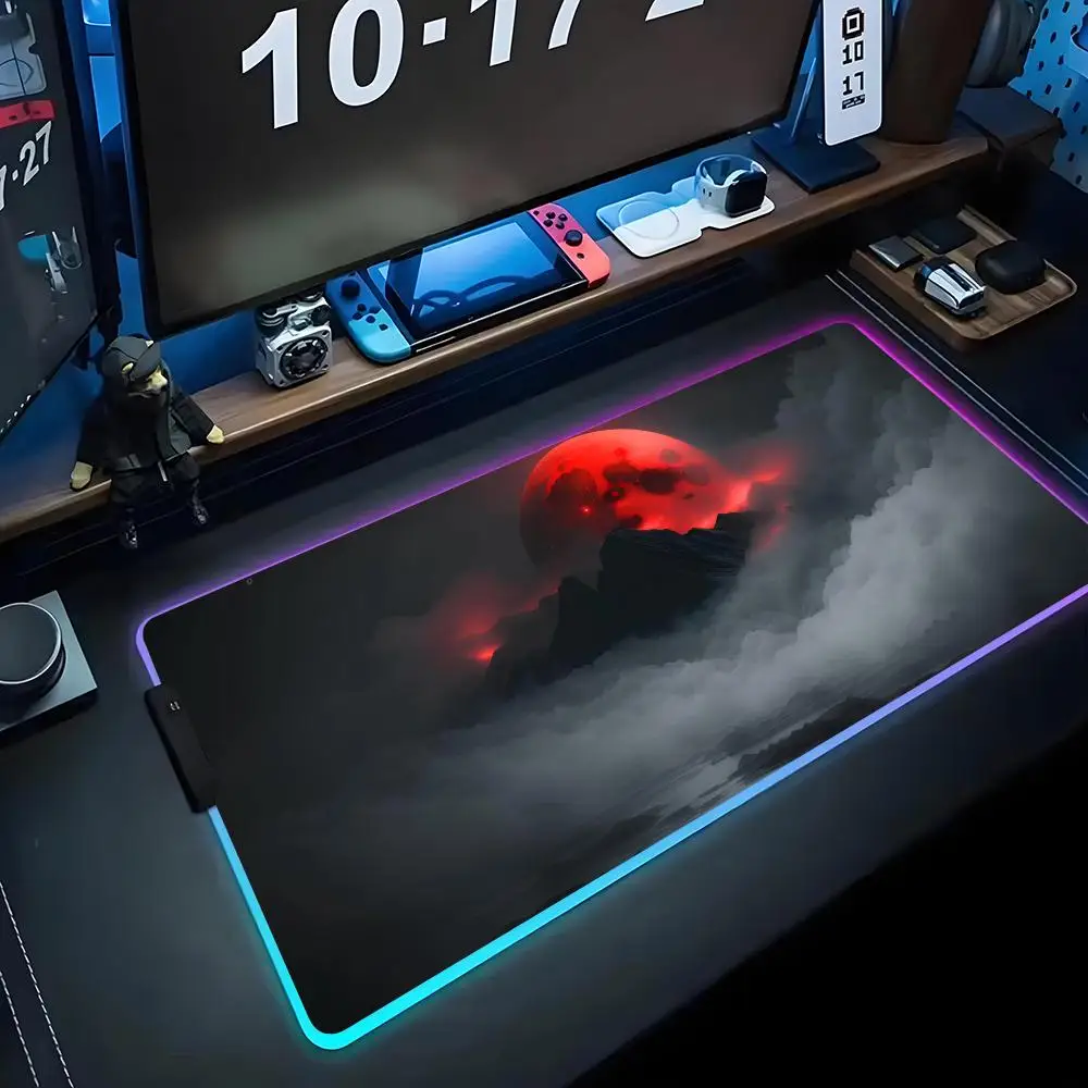 

blood moon Mouse Pad RGB Gaming Mousepad Big LED Pad PC Desk Mat Luminous Mouse Pad Large Keyboard Mats Table Rug With Backlit