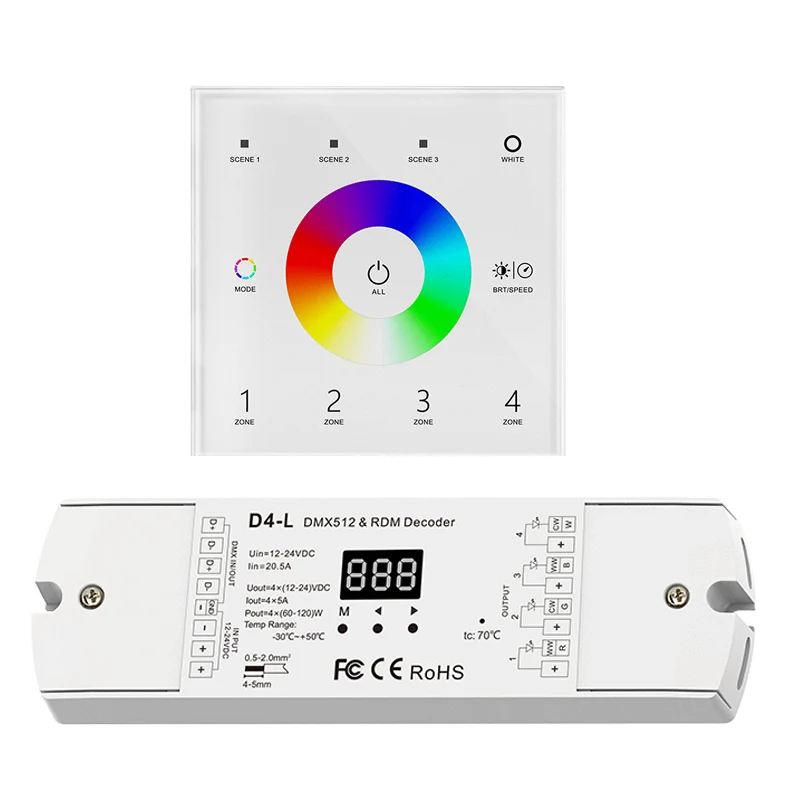 Imagem -05 - Wall Mount Led Rgbw Controller Zone Touch Panel Dmx Master Canais Decodificador Dmx512 Slave para Rgb Strip Control 100240v Novo