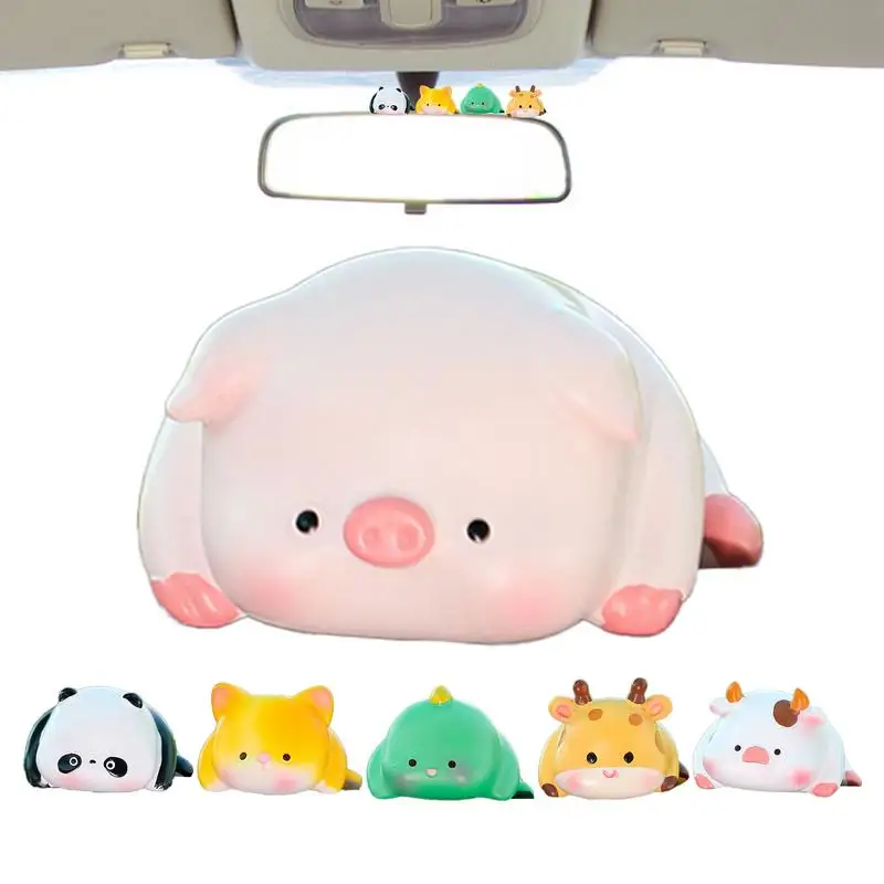 6pcs Animal Ornaments For Dashboard Auto Rearview Mirror Resin Figurines Auto Center Console Cartoon  Interior Accessories Gift