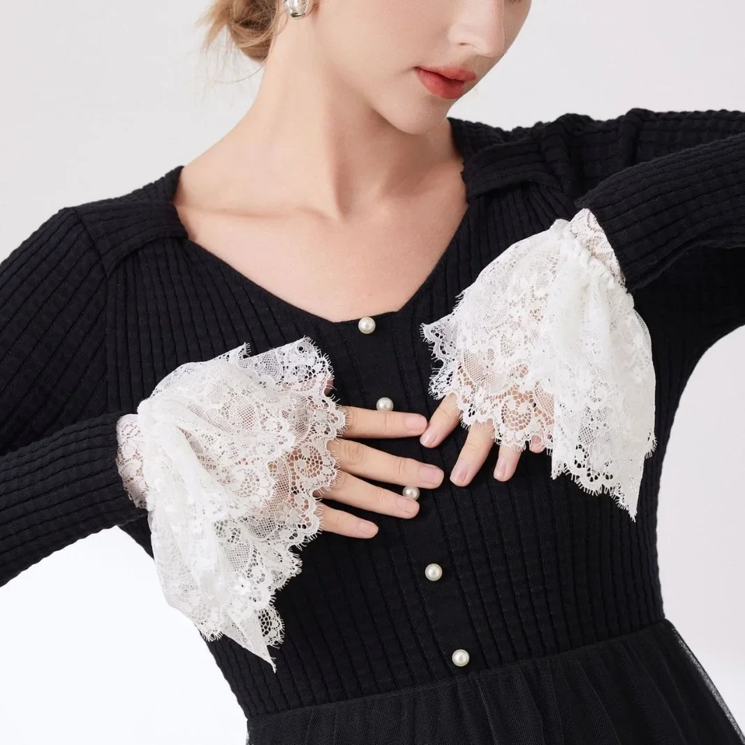 26 Elastic Short Cuff Womens Lace Trim Detachable Fake Sleeves Bell Sleeve Arm Warmers