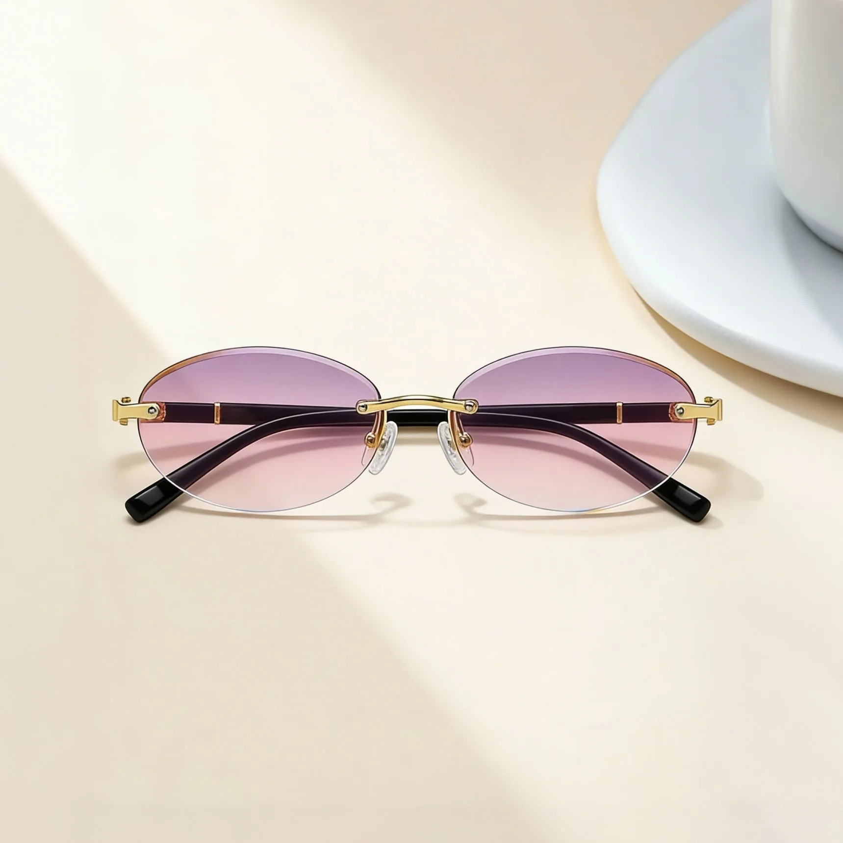 Oval Frameless Frame Sunglasses Retro Women Men Outdoor Sun Shades Unisex Traveling UV400 Sunglasses Lentes De Sol Mujer