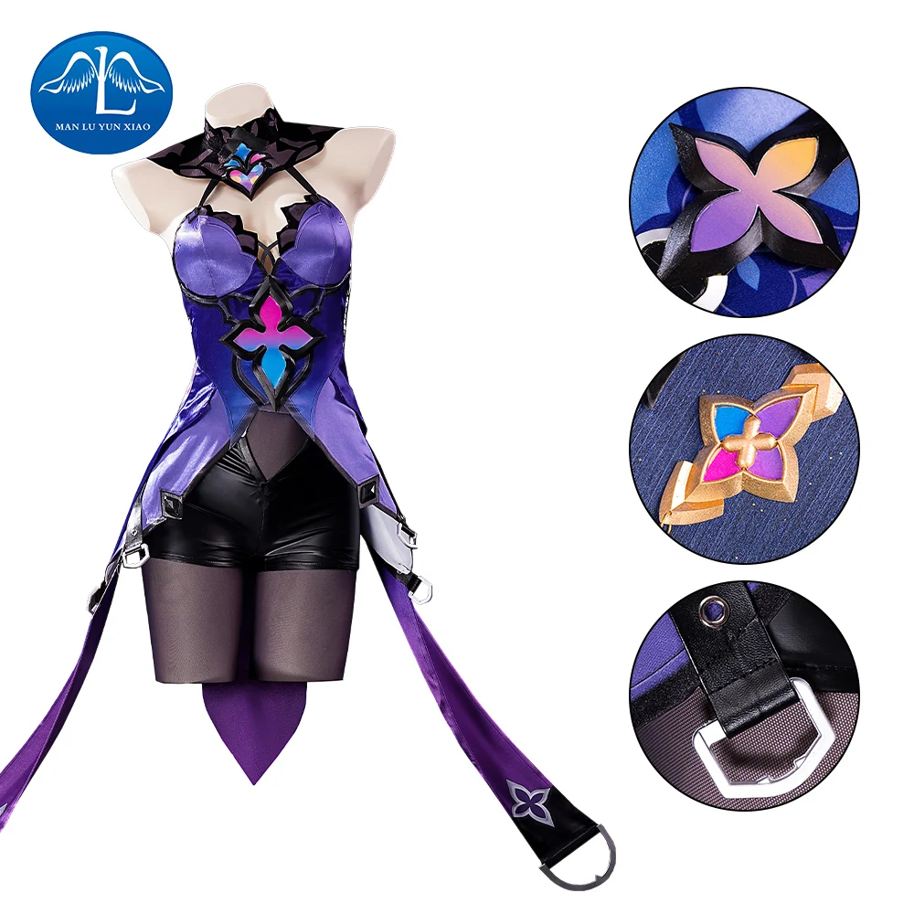 Honkai Star Rail Black Swan Cosplay Costume Purple Dress Uniform Headwear Halloween Party for Women