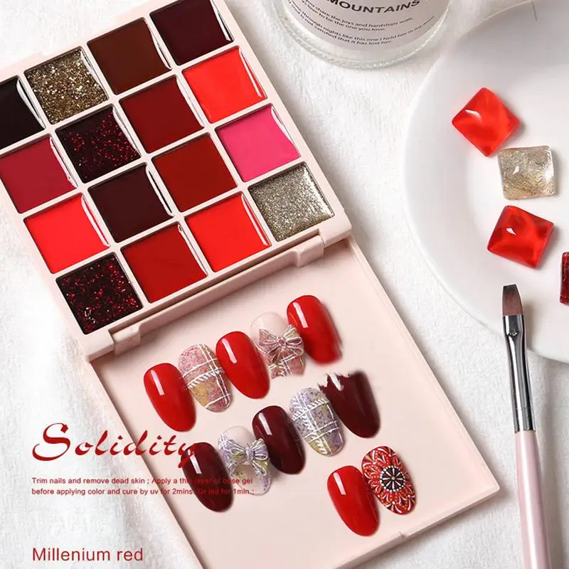 Esmalte de uñas de Gel sólido, crema de 16 colores, paleta de manicura, pegamento de esmalte de uñas de Gel sólido pequeño para mujeres y niñas, salón en casa