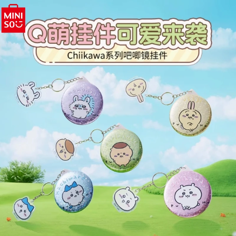 MINISO New Chiikawa Series Badge Portable Mirror Pendant Cute Kurimanju Portable Bag Keychain Cartoon Momonga Badge Pendant Gift