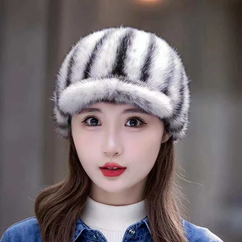 

New Women's Duck Cap Luxury Mink Hair Fashion Thickened Baseball Cap Real Fur Winter Outdoor Casual Warm Cap 2023