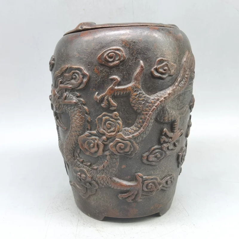 Antique Copperware Carbon Home Living Room TV Cabinet Decoration Brass Dragon And Phoenix Auspicious Tea Stove Ornament