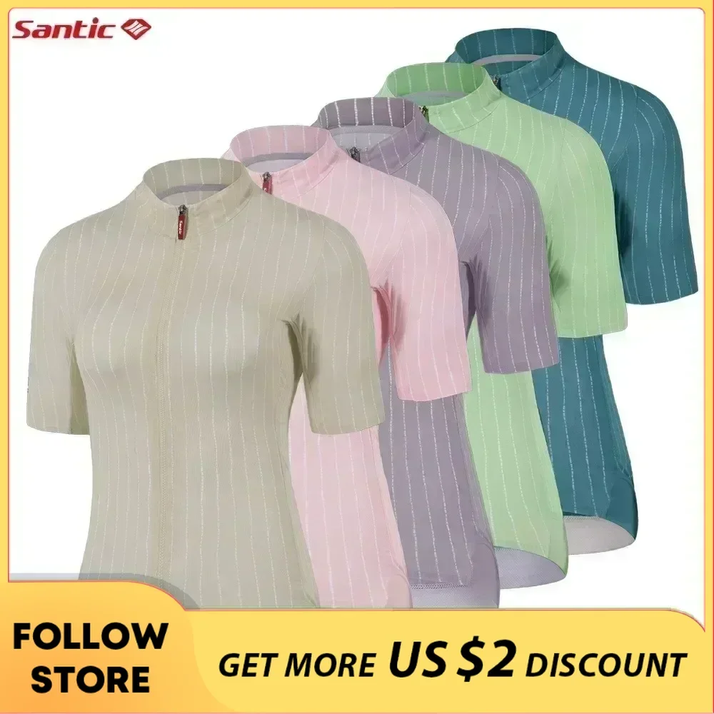 Santic Ladies Cycling Short Sleeve Outdoor Sports MTB Bike Ridling Short Sleeve Top Comfortable Breathable Multicolor Asian Size