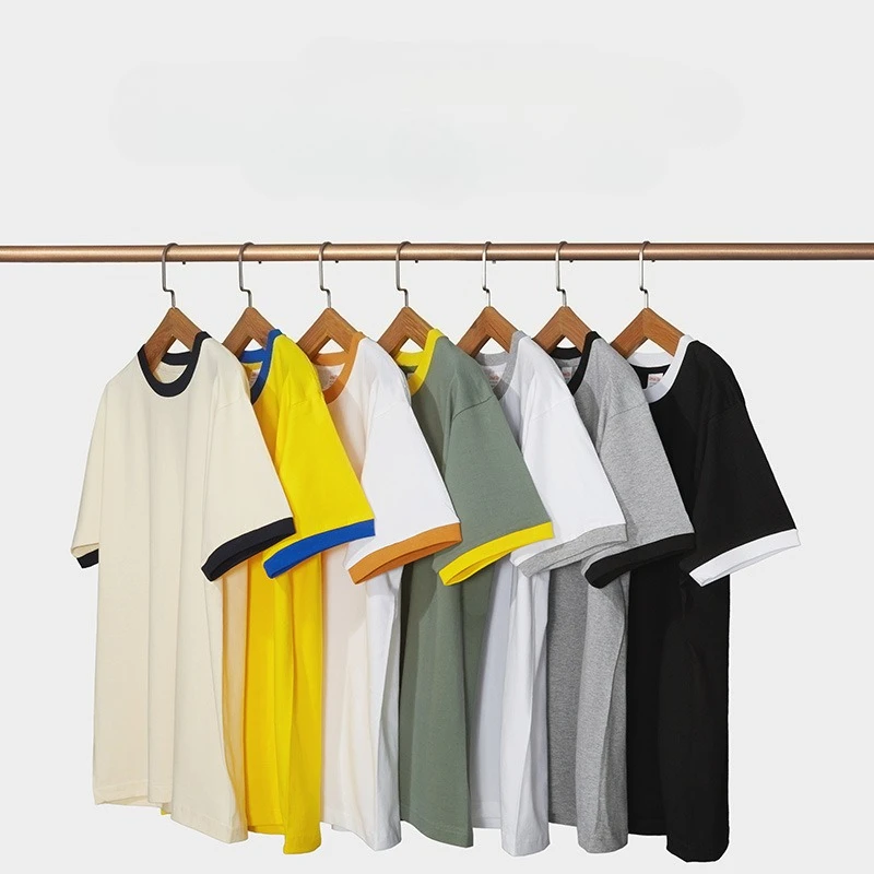 230 جرام القطن الثقيل المتناقضة الرجال تي شيرت قصيرة الأكمام الربط الرجال تي شيرت الشباب قاع القمم تيز قميص #1