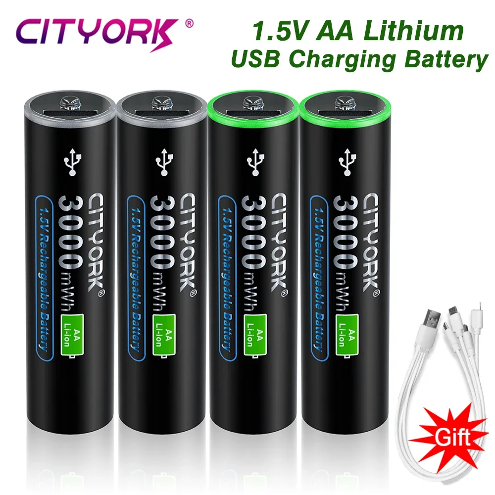 

CITYORK 1.5V AA Lithium ion Rechargerable Battery Micro USB Fast Charging AA Batteri+USB Cable For Keyboard Remote Control Toy