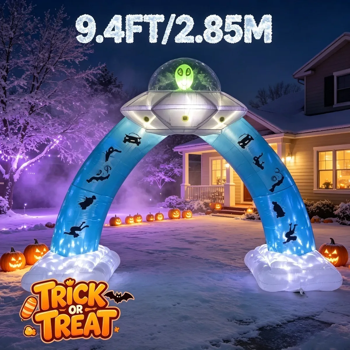 9.4FT/2.85M Giant Inflatable Decor UFO Archway with Green Alien Outdoor Halloween Yard Decorations Lawn Patio Garden Entrance