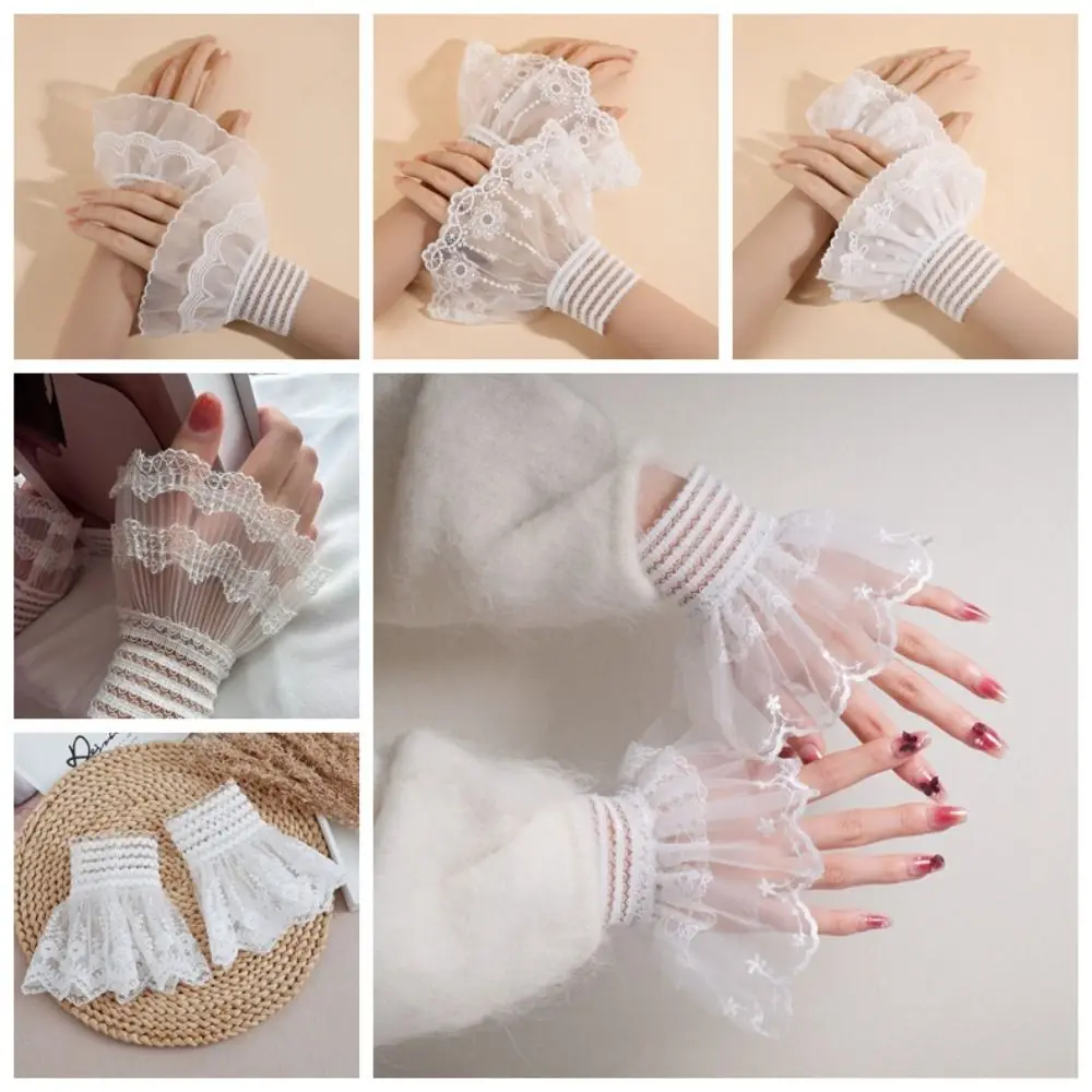 Fashion Victorian Detachable Sleeves Cuffs Solid Color Costume Accessory Fake Sleeves Cuffs Lace Ruffled Wrist Stage Performance