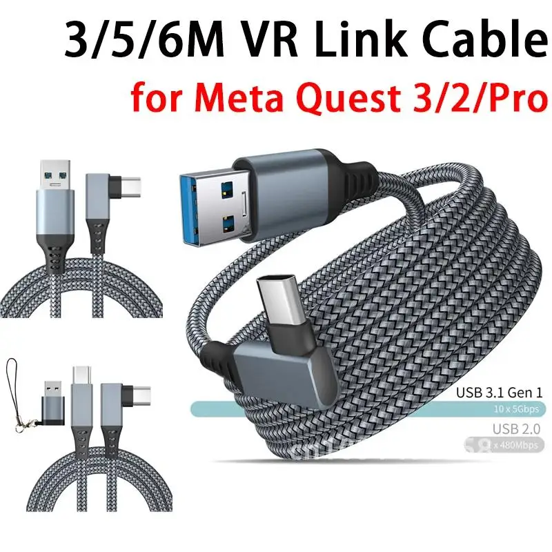 5M Data Line Charging Cable for Oculus Quest 2/Quest Pro PC USB 3.2 Type C Charger Link Cable for Meta Quest 3 VR Accessories