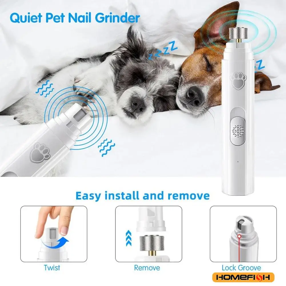 Electric Dog Nail Grinder Pet Nail Clipper USB Rechargeable Pet Nail Trimmers Painless with Polisher Wheel for Small/Large Pets