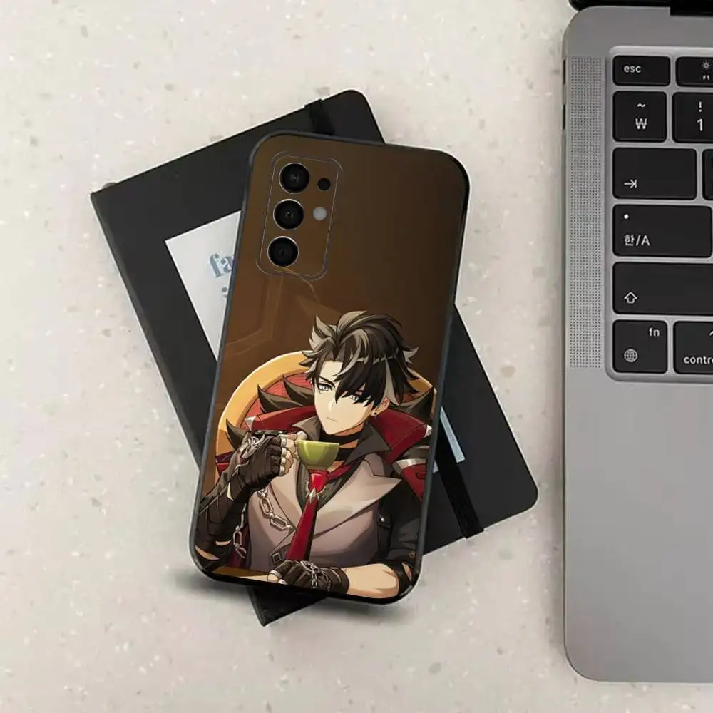 حافظة هاتف W-Wriothesley G-Genshin لهاتف سامسونج جالاكسي A73,91,80,72,51,53,52,71,22,5G,Note,J7,8,9 غطاء أسود ناعم