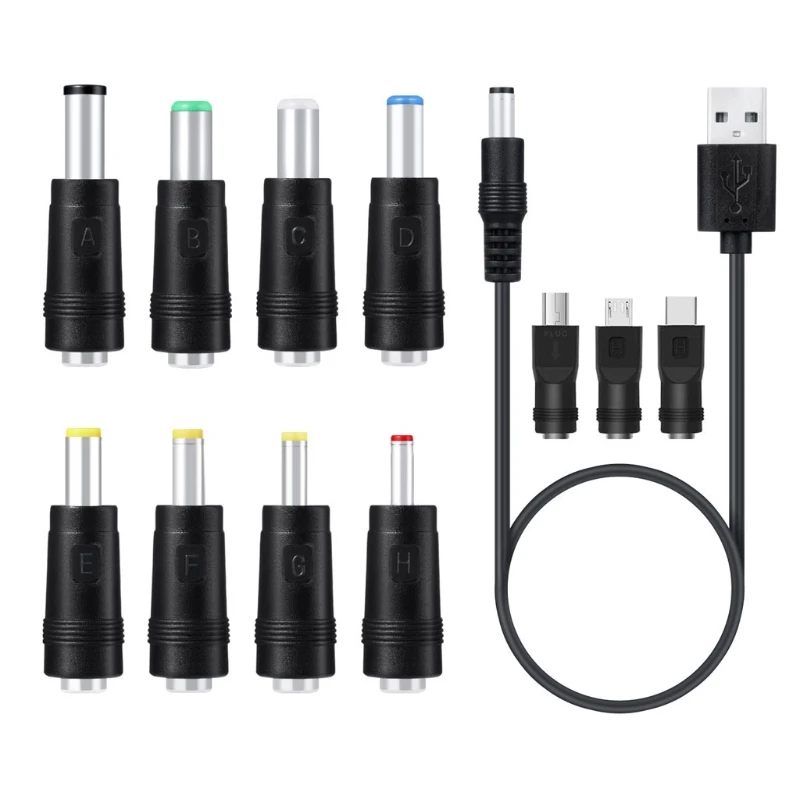 11 in1 5V USB to 5.5x2.1mm 3.5mm 4.0mm 4.8mm 6.4mm 5.5x2.5mm Type C Micro USB Mini USB Plug Cord for Cellphone