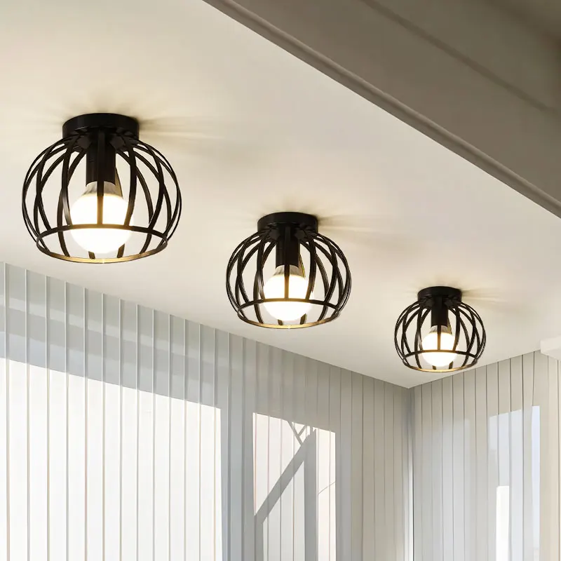 Retro E27 Ceiling Lights For kitchen Balcony Entrance Vintage Indoor Ceiling Lamps Decor for Bedroom Living Room Cage lamp