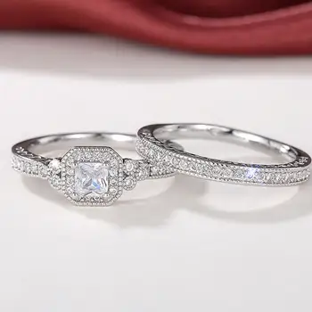Set di anelli in argento sterling 925 per donna, 2 pezzi, accessori da sposa di lusso con zirconi cubici, gioielli eleganti da donna 10 best sales accessori donna di lusso - №8
