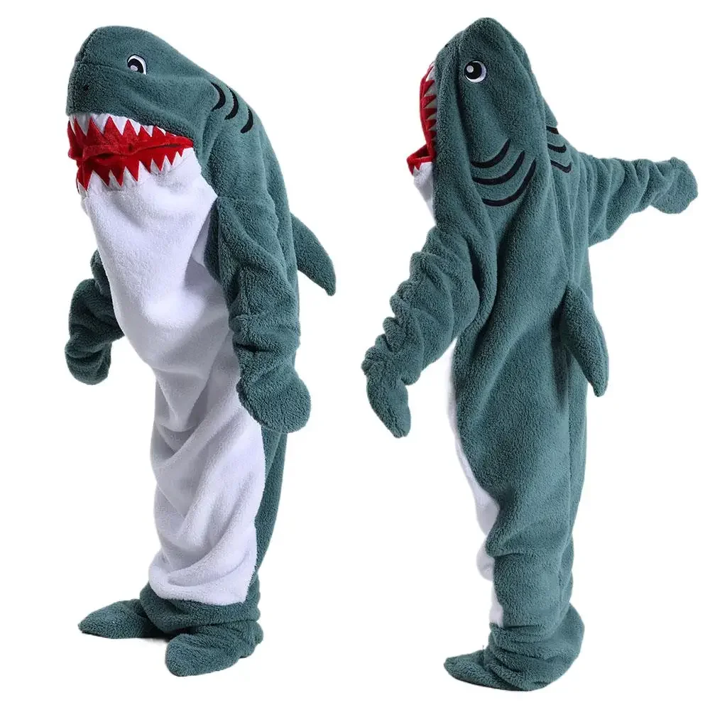 

Women's Sleepwear TV Blankets Pyjama Femal Kigurumi Nightwear Green Shark Animal Cartoon Hooded Footed Jumpsuits Onesie Adults