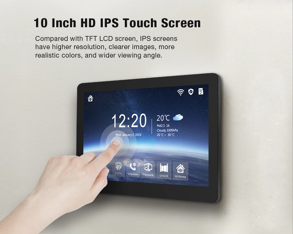 شاشة اتصال داخلي للفيلا عالية الوضوح 10 بوصة 1080P شبكات لاسلكية TUYA، كشف الهاتف المحمول، فتح القفل، إلخ