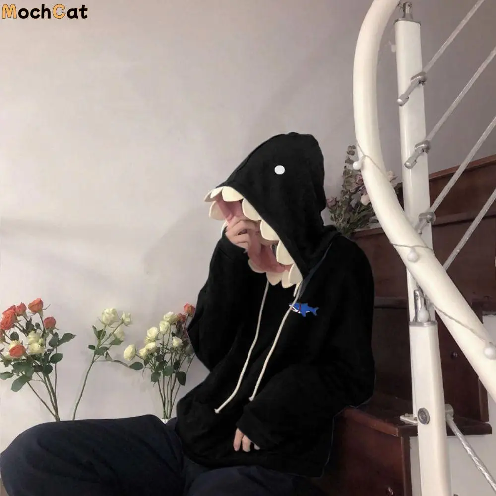 

Забавный дизайн, флисовые толстовки с длинными рукавами в виде акулы, верхнее пальто на шнурке, толстовки с капюшоном, пуловер, свободная шляпа с изображением акулы, свитер для женщин и мужчин