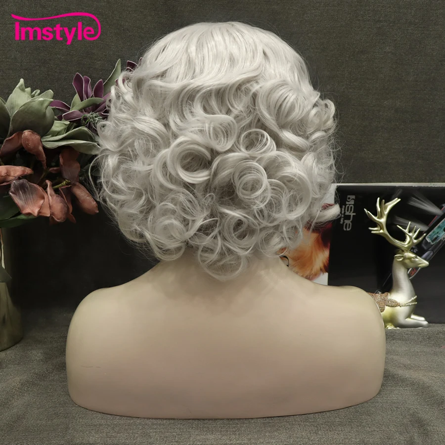 Imstyle Short Wig Grey Synthetic Lace Front Wig Natural Hairline Wavy Wig Heat Resistant Fiber Cosplay Wigs For Women Party Wig