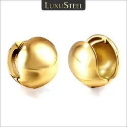 LUXUSTEEL Retro Spherical Stainless Steel Ear Clip For Women Girls Round Ball Hoop Earrings Vintage Korean Jewelry Gifts 2023