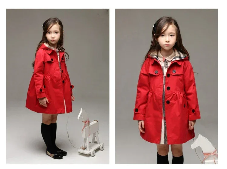 Children Girls Sweatshirt New Spring Autumn Birthday Present Long Style Hooded Coat for Girl Kids Jacket Red Windbreaker Coat