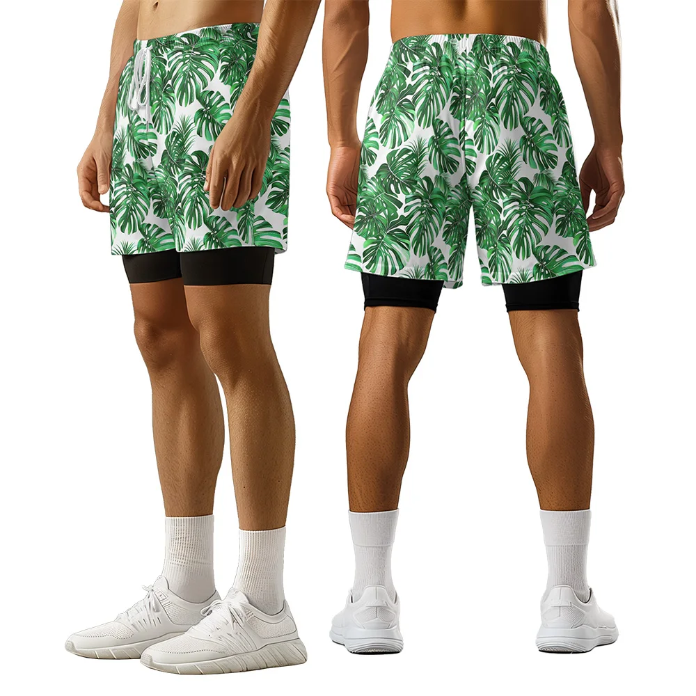 

2024 New original design Summer Green Leaves 3D Advanced Print casual trend Sports High Street Ice skating camo shorts