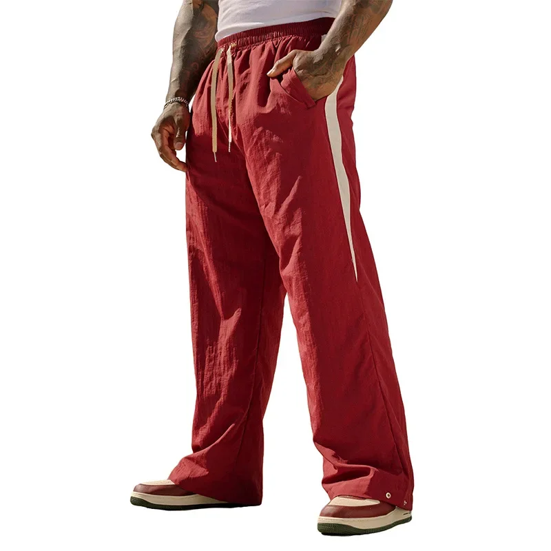 Spring Autumn New Track Pants Men's Loose Casual Wide Leg Trousers Trendy Sports Splicing Breathable Running Straight-Leg Pants