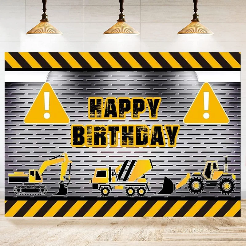 

Construction Site Photography Backdrop Excavator Crane Dump Truck Warning Danger Background Birthday Decoration Banner