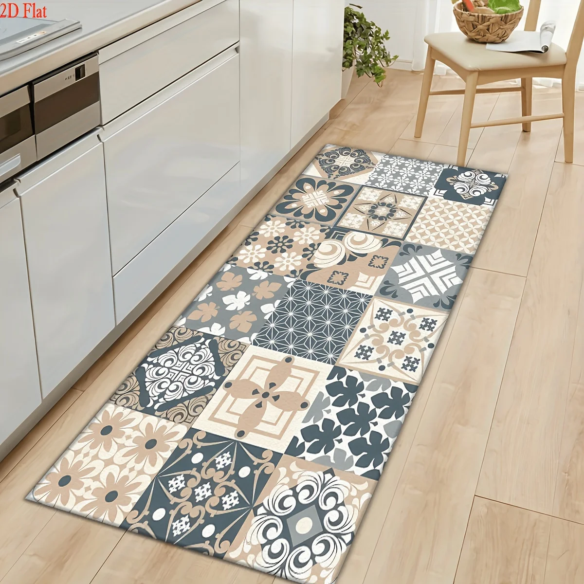 Neutral Beige Scalloped Edge Botanical Long Runner Rug  Vintage Floral Print Washable Hallway Kitchen Floor Mat Rugs for Bedroom