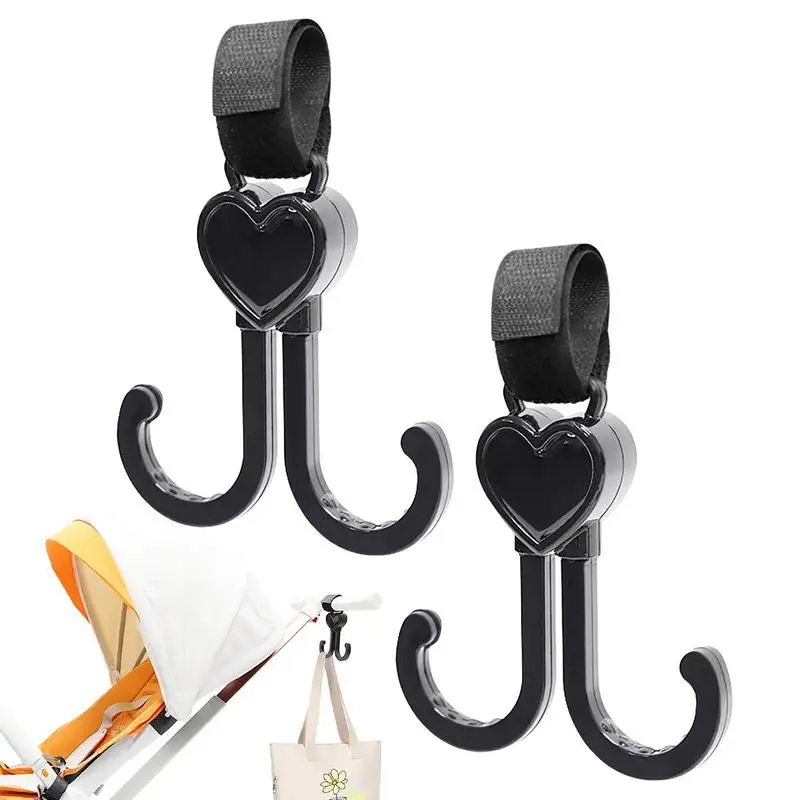 

Stroller Carabiner 360 Degree Rotatable Baby Stroller Parts 2 Pack Stroller Bag Organizer Heart Shape Stroller Hooks