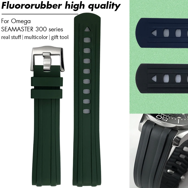 

Ремешок для часов высшего качества из мягкой фторкаучука 19 мм, 20 мм, 21 мм для Omega Seamaster 300 AT150, зеленый, черный, синий, резиновый ремешок для часов FKM