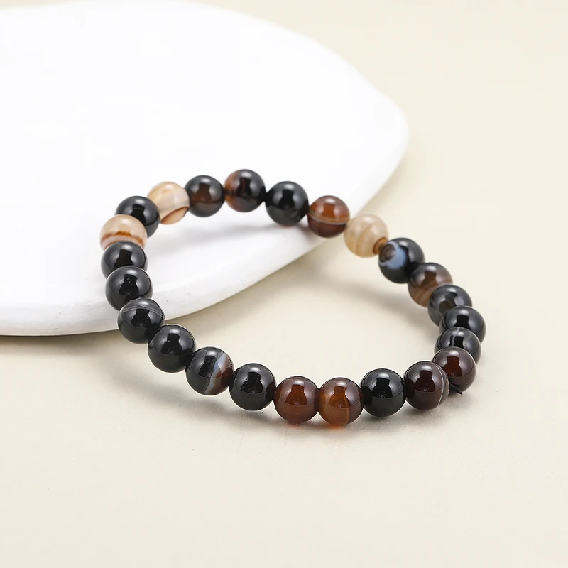Coffee Agates Stripes Onyx Bracelets Men Coffee Onyx Stripe Agates Stone Loose Beads Strand Bracelets For Women