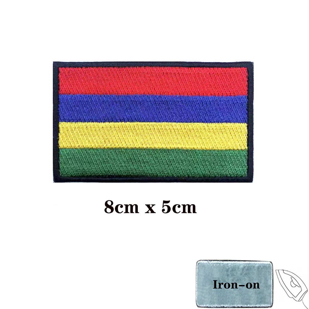 Mauritius flag Patches Armband Embroidered Patch Hook & Loop Iron On Embroidery  Badge Military Stripe