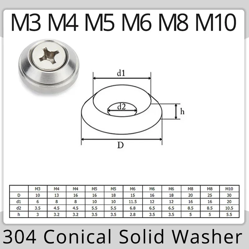 M3 M4 M5 M6 M8 M10 Concave and Convex Tapered Washers 304 Stainless Steel Conical Washer Solid Countersunk Head Flat Gasket