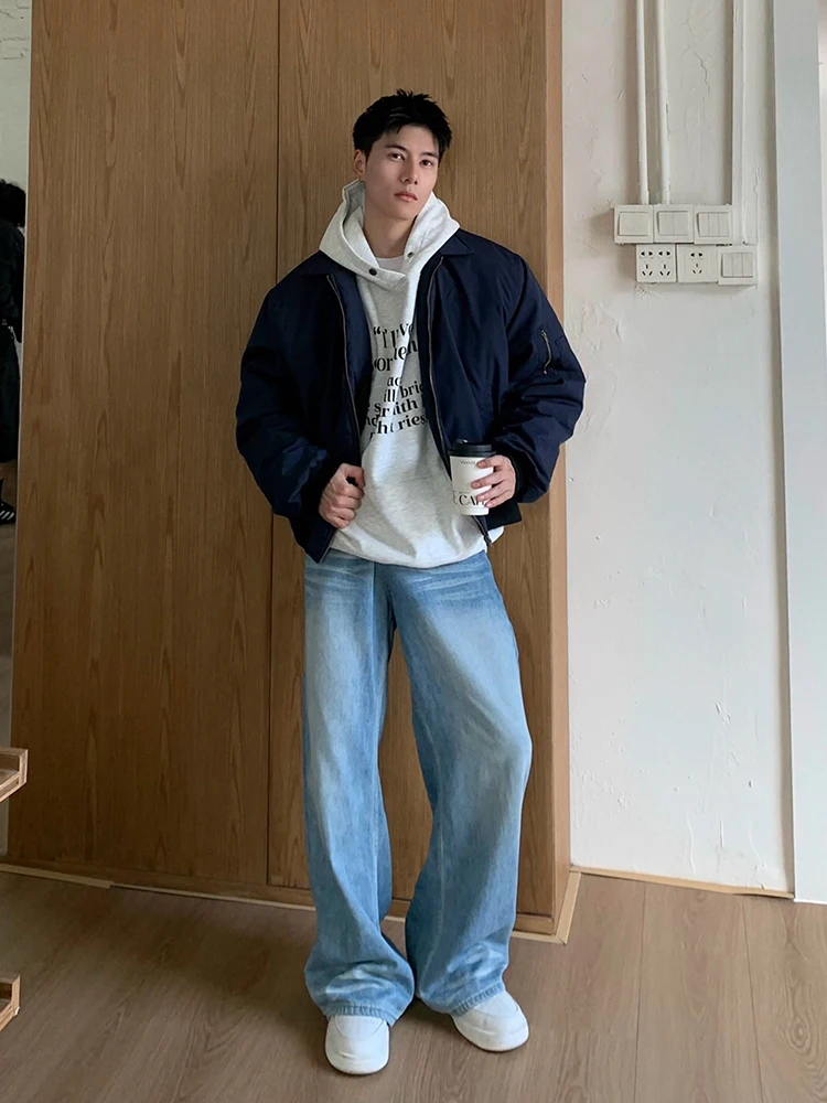 

Thiened Warm Cotton MA Pilot Jaet in k Blue for Men Winter Outerwear Stand Fit Youth Trend Polyester Fiber