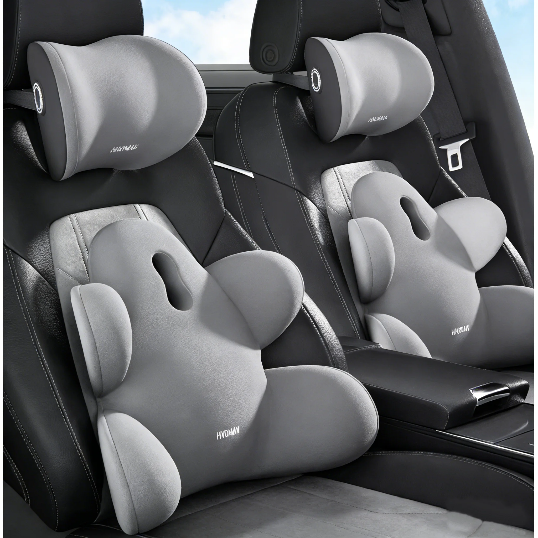 2Pcs Bear Hug Car Seat Cushion for Women, One-Hand Installation, Lumbar & Headrest Support, Cloud-Like Soft for Car Office Home