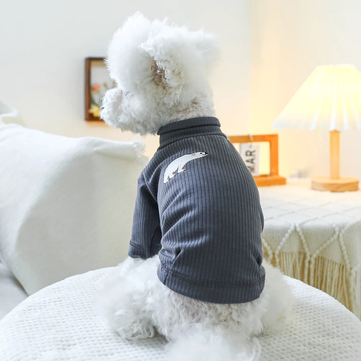 1PC Pet Clothing Spring and Autumn Pullover Elastic Dark Grey Little White Bear Bottom Shirt Suitable for Small and Medium Dogs