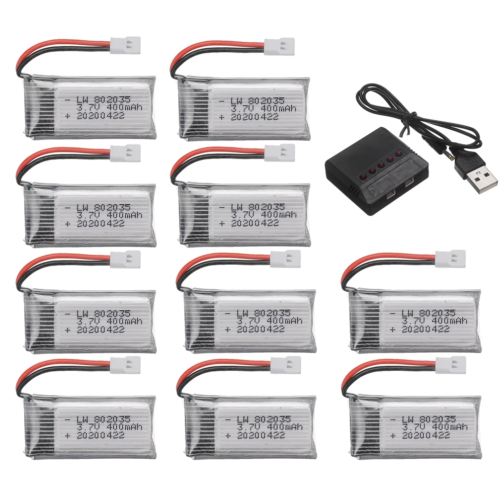 Bateria Li-po para RC Drone, 3.7V, 400mAh, 3.7V, carregador para H31, X4, H107, H6C, KY101, E33C, E33, U816A, V252, peças sobressalentes, 5 PCes, 10 PCes