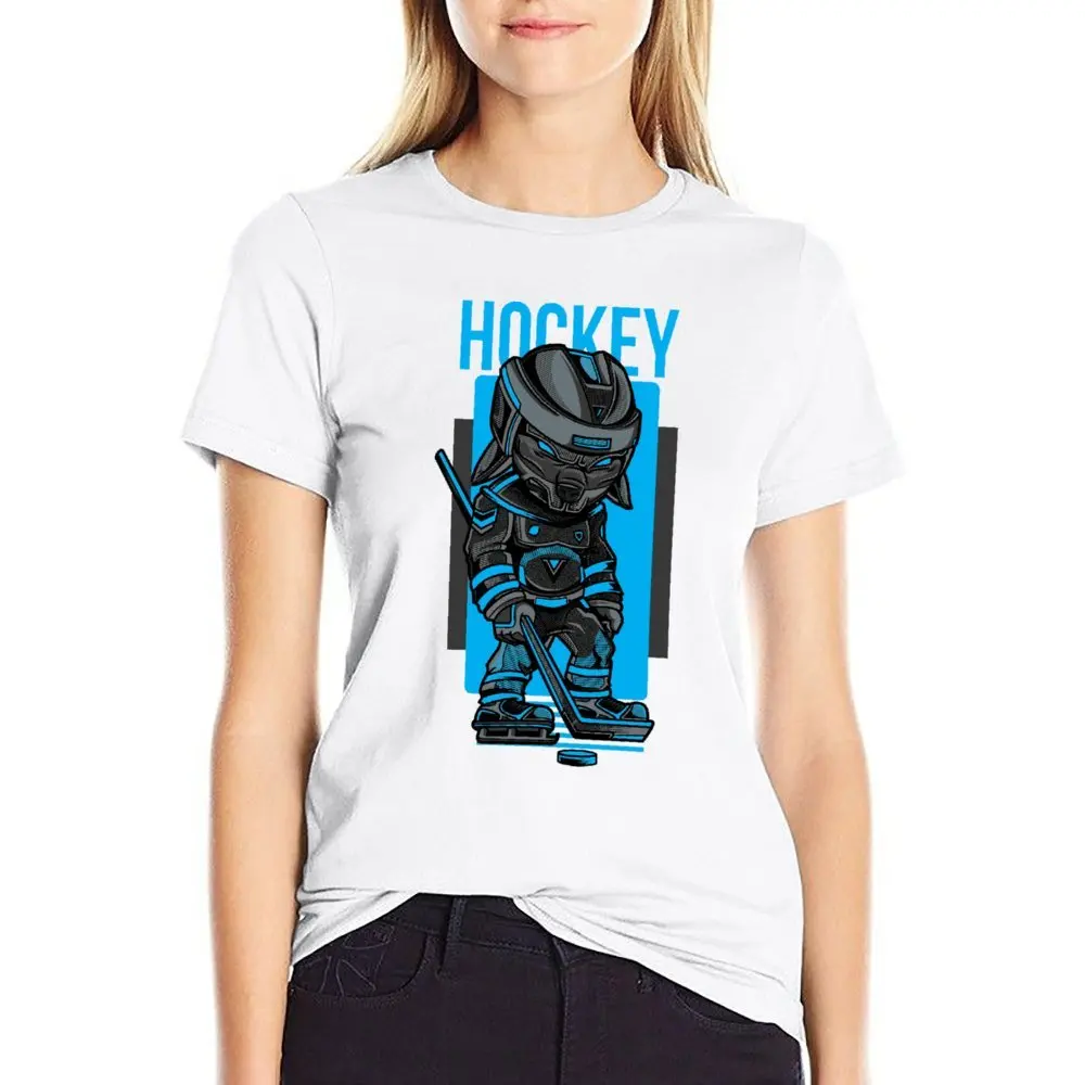 Round Neck Hockey Player In Game On Ice Rink T-shirt  Move Tshirt Funny Graphic Geeky Travel