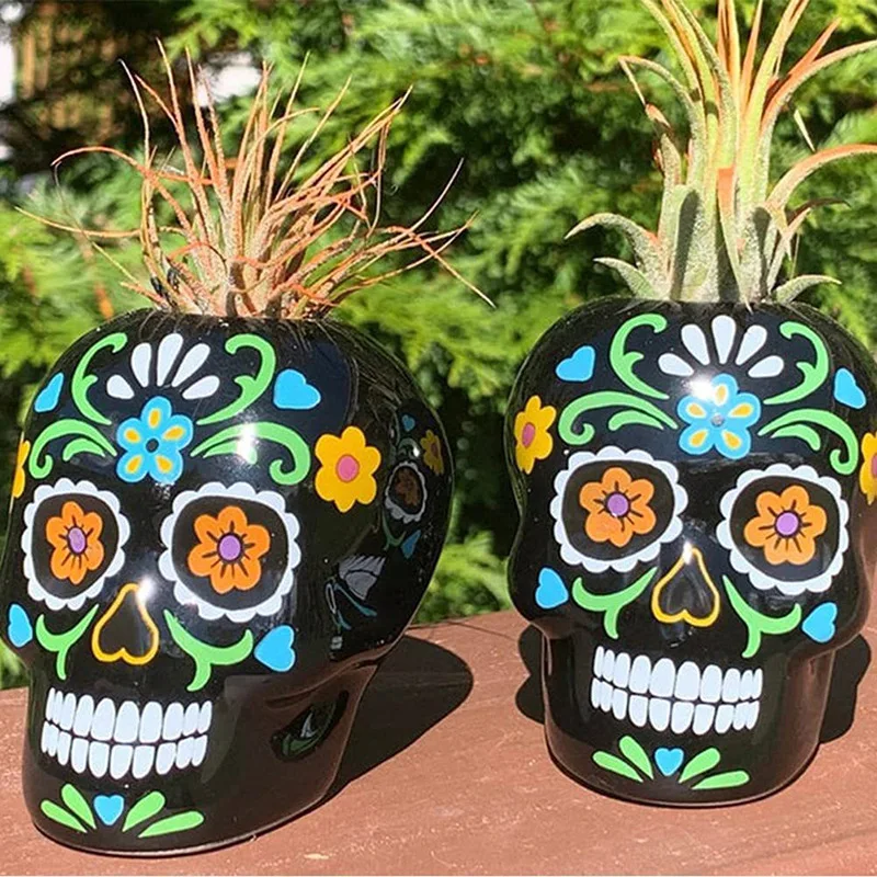 Resin Skull Ornament Succulent Plant Pot Resin Crafts Villa Courtyard Decoration Ornaments Halloween Decoration Skull Flower Pot