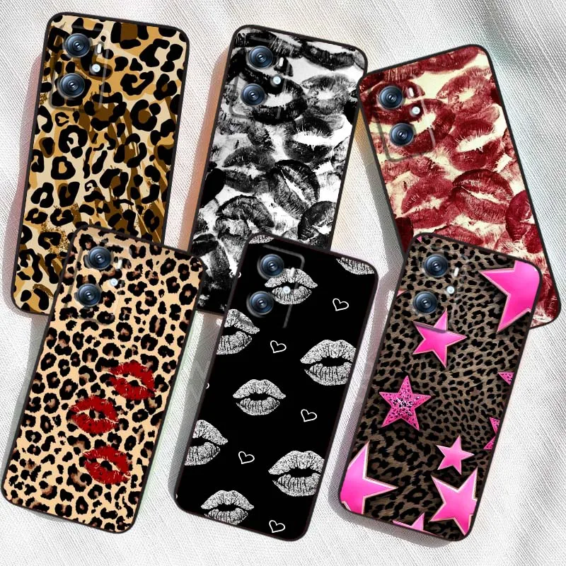 ليوبارد طباعة الشفاه تصميم غطاء ل ممن لهم رينو 5 6 7 A96 A40 A58 Realme GT A74 A78 Neo2 A74 A78 البحث X5 X3 X7 X8 الأسود