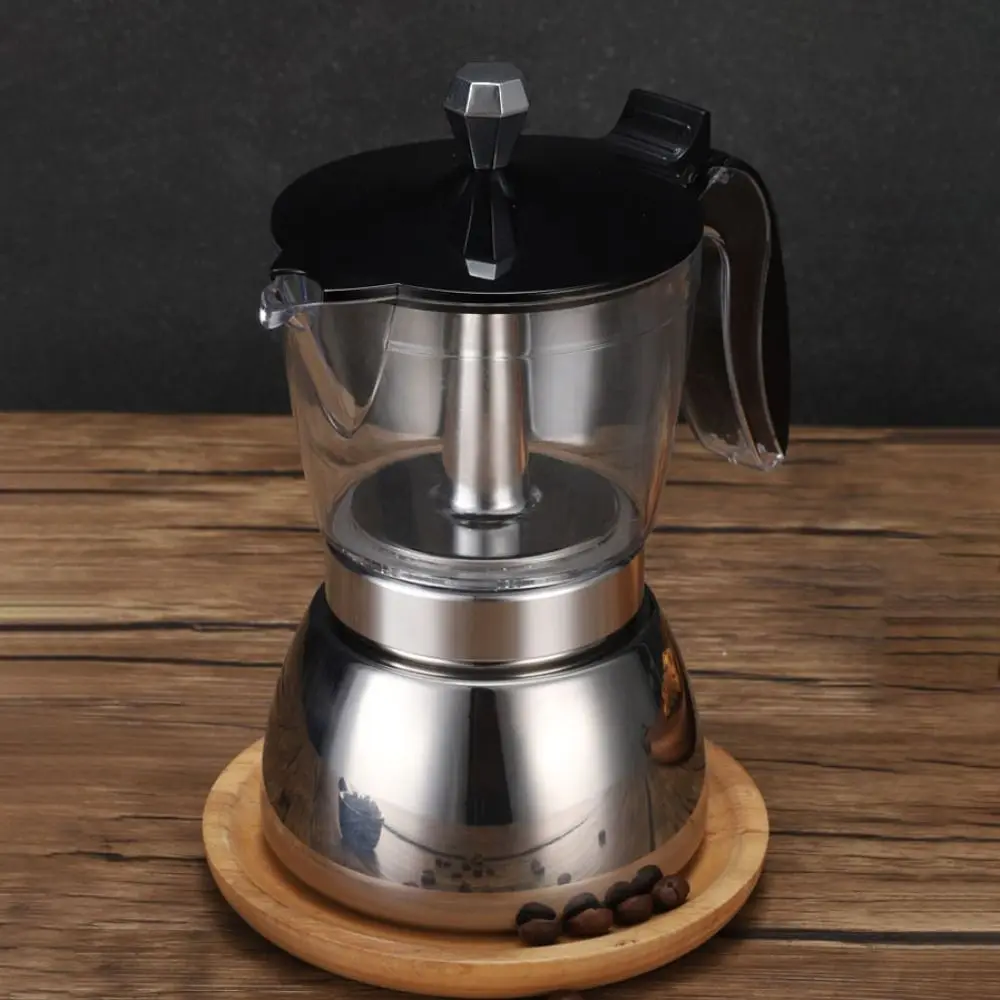 

4/6 Cups Visible Moka Pot Stainless Steel Transparent Pot Body Coffee Maker Pot Universal Espresso Italian Coffee Machine