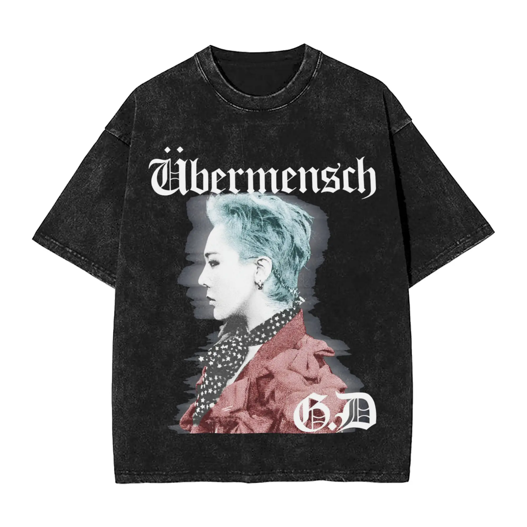 GD Ubermensch Kwon Jiyong Kpop Washed T Shirts Streetwear Hip Hop Fashion T-Shirt  Tees for Men Women Short Sleeve Streetwear